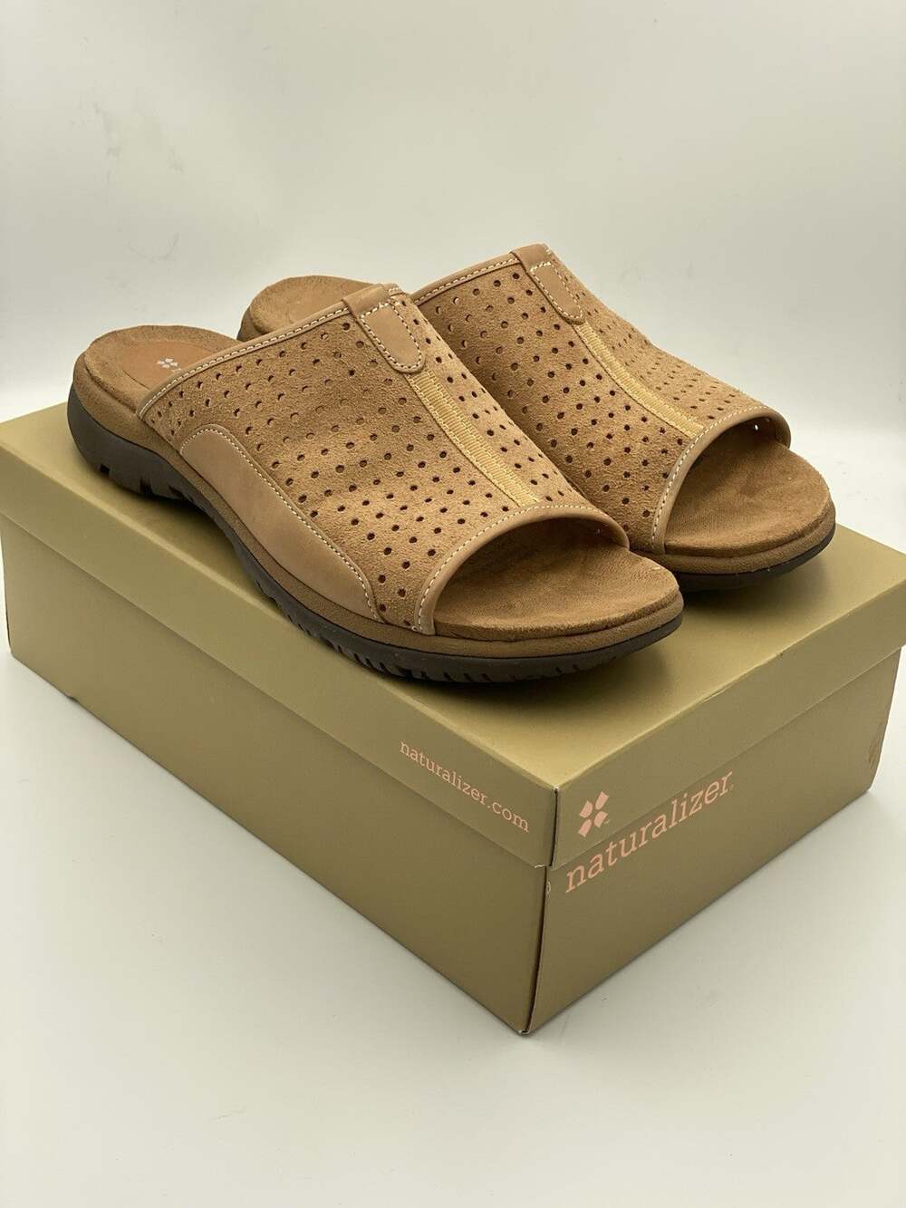 Naturalizer Slide Sandals Brown Leather Perforated Comfort Slip On Women 10 M
